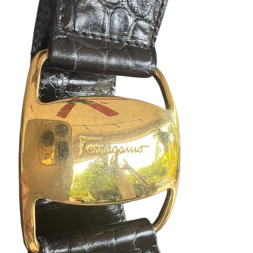 Salvatore Ferragamo Black Crocodile-Embossed Shoulder Bag